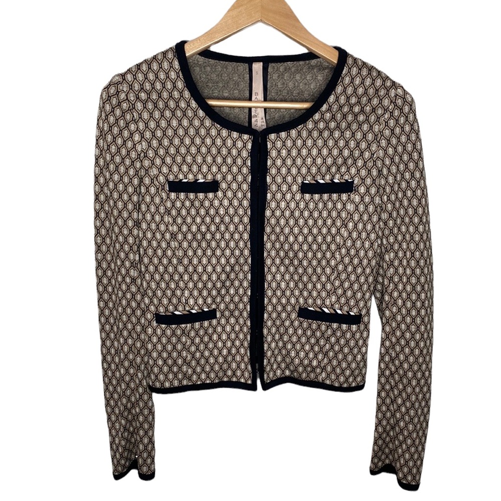 Bailey 44 Art Deco geometric honeycomb print knit piped sweater jacket size S